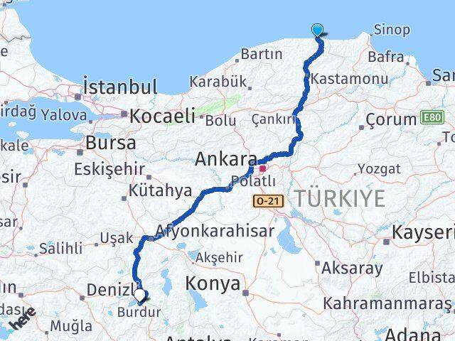 Kastamonu Abana Burdur Arası Kaç Km - Yol Haritası