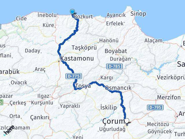 Kastamonu Abana Çorum Arası Kaç Km - Yol Haritası
