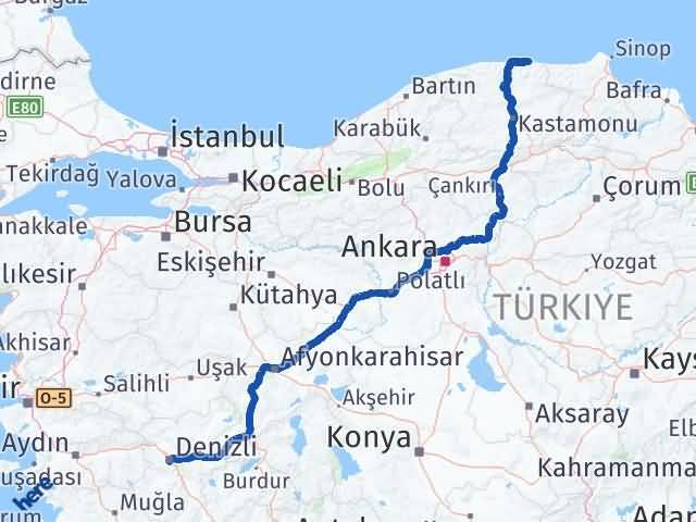 Kastamonu Abana Denizli Arası Kaç Km - Yol Haritası
