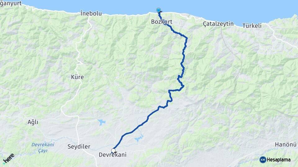 Kastamonu Abana Devrekani Arası Kaç Km - Yol Haritası
