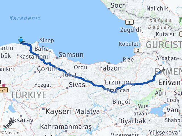 Kastamonu Abana Kars Arası Kaç Km - Yol Haritası