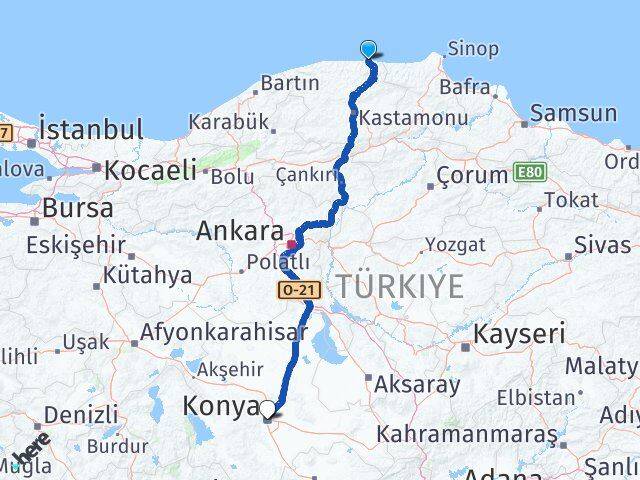 Kastamonu Abana Konya Arası Kaç Km - Yol Haritası