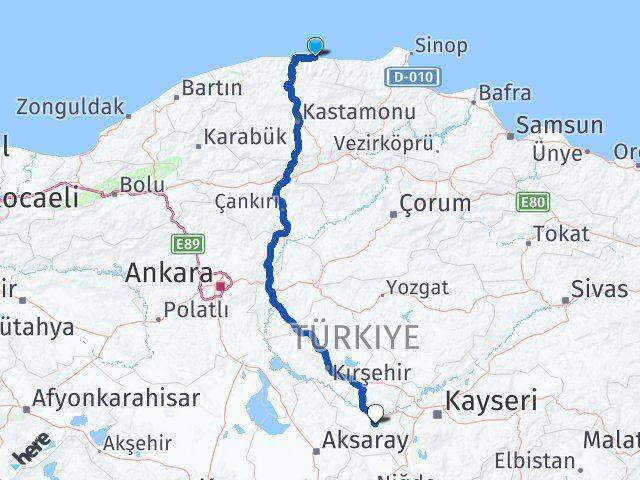 Kastamonu Abana Nevşehir Arası Kaç Km - Yol Haritası