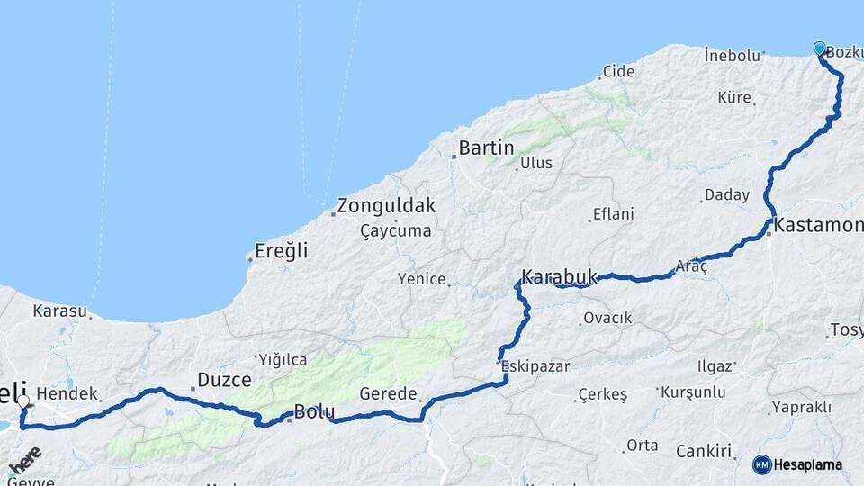 Kastamonu Abana Sakarya Arası Kaç Km - Yol Haritası
