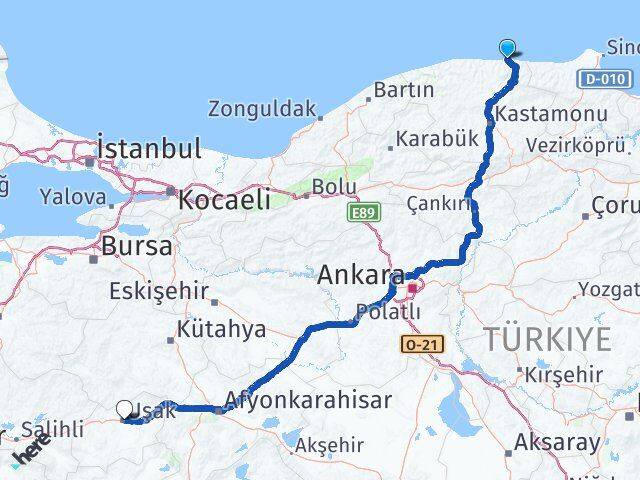 Kastamonu Abana Uşak Arası Kaç Km - Yol Haritası