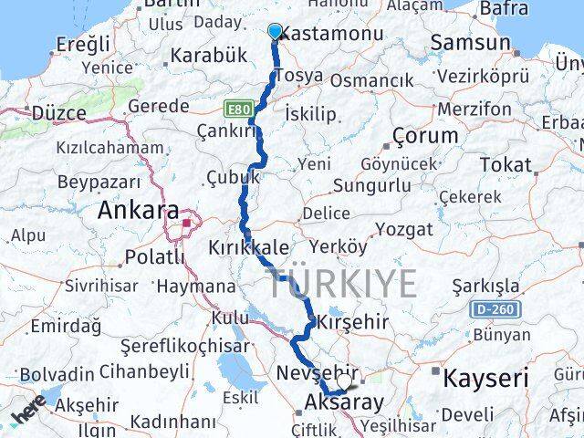 Kastamonu Acıgöl Nevşehir Arası Kaç Km - Yol Haritası