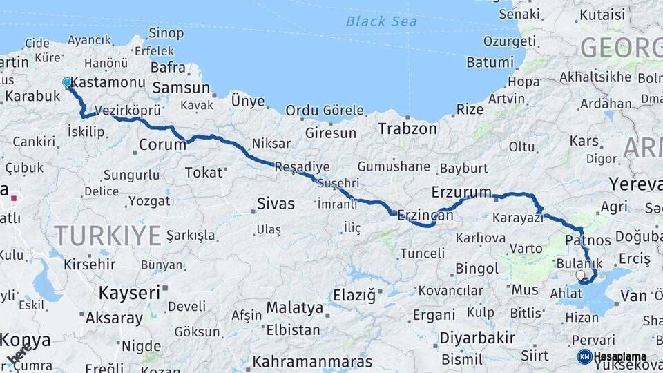 Kastamonu Adilcevaz Bitlis Arası Kaç Km - Yol Haritası