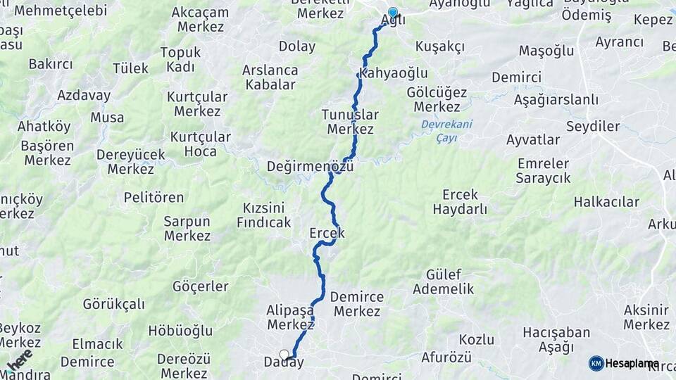 Kastamonu Ağlı Daday Arası Kaç Km - Yol Haritası