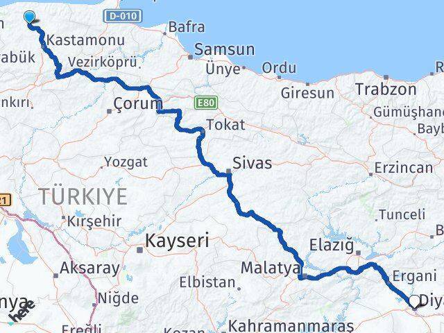 Ağlı Diyarbakır Arası Kaç Km - Yol Tarifi