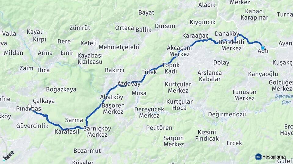 Kastamonu Ağlı Pınarbaşı Arası Kaç Km - Yol Haritası