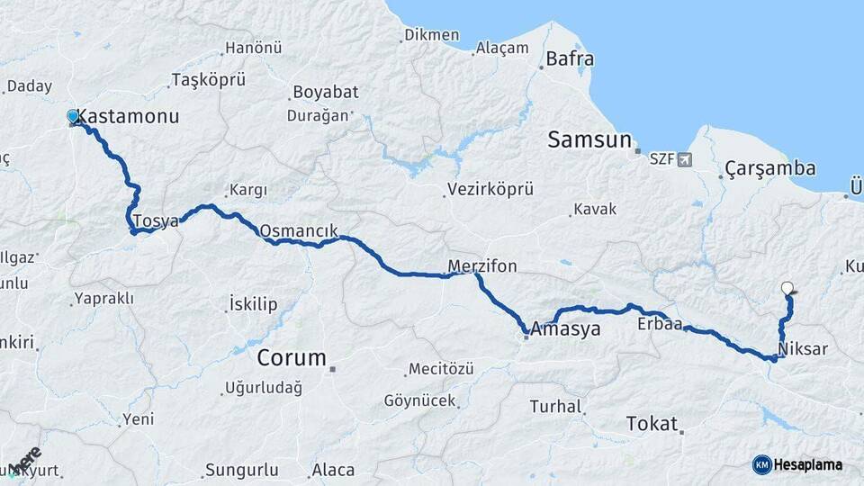 Kastamonu Akkuş Ordu Arası Kaç Km - Yol Haritası