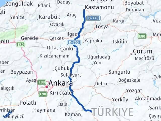 Kastamonu Akpınar Kırşehir Arası Kaç Km - Yol Haritası