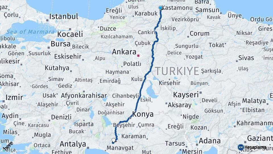 Kastamonu Akseki Antalya Arası Kaç Km - Yol Haritası