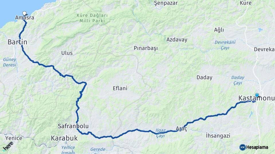 Kastamonu Amasra Bartın Arası Kaç Km - Yol Haritası
