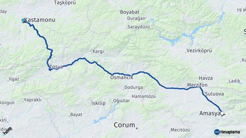 Kastamonu Amasya Arası Kaç Km - Yol Haritası