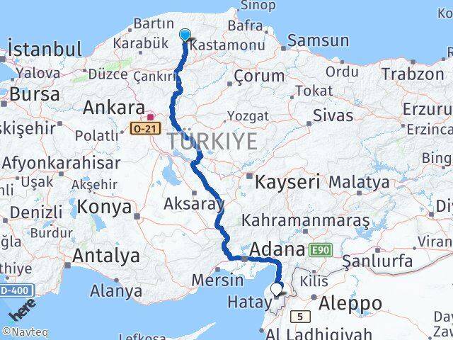 Kastamonu Antakya Hatay Arası Kaç Km - Yol Haritası