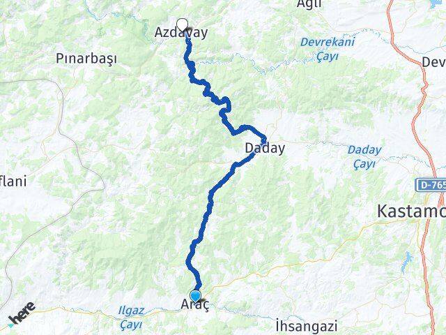 Kastamonu Araç Azdavay Arası Kaç Km - Yol Haritası