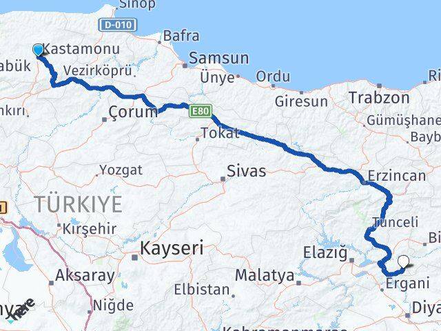 Kastamonu Arıcak Elazığ Arası Kaç Km - Yol Haritası