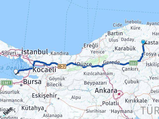 Kastamonu Armutlu Yalova Arası Kaç Km - Yol Haritası