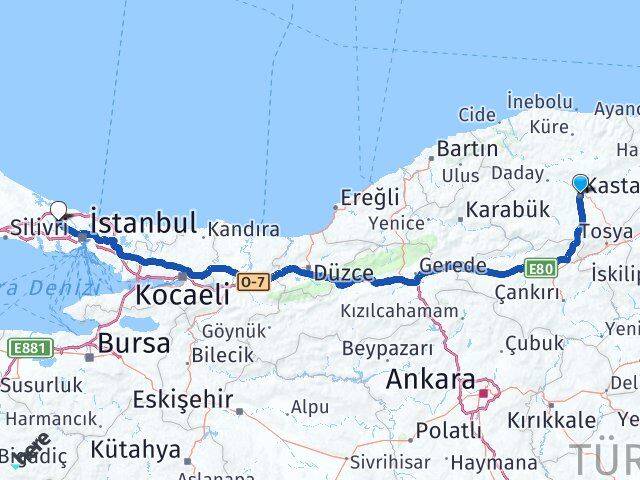 Kastamonu Arnavutköy İstanbul Arası Kaç Km - Yol Haritası