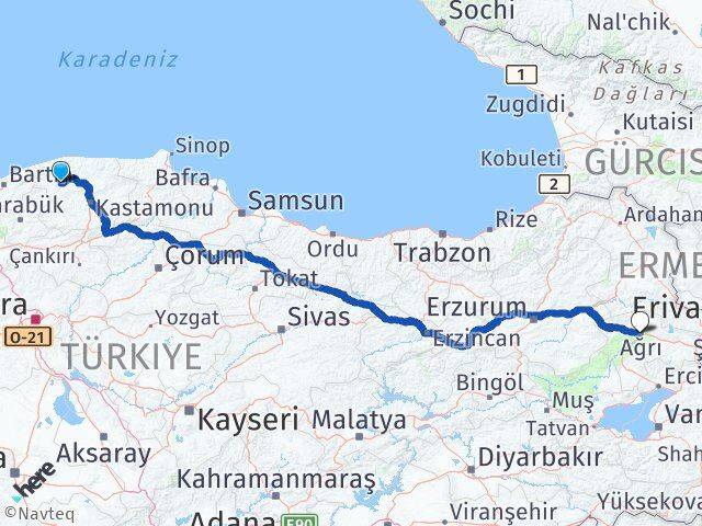 Kastamonu Azdavay Ağrı Arası Kaç Km - Yol Haritası