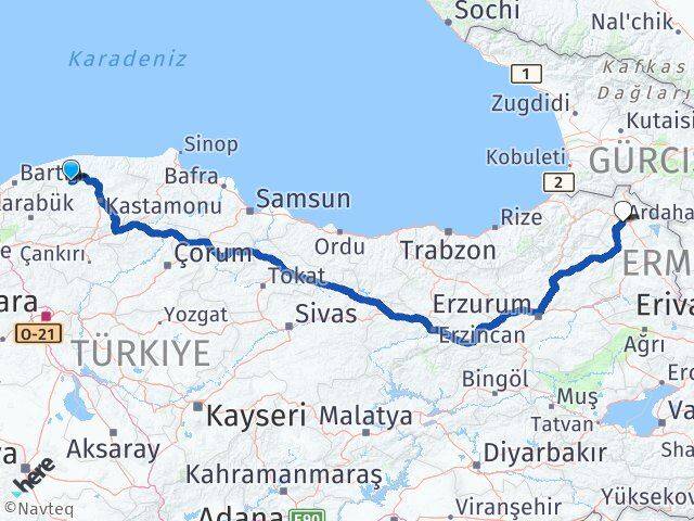 Kastamonu Azdavay Ardahan Arası Kaç Km - Yol Haritası