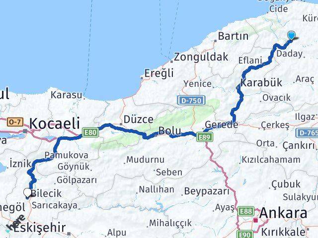 Kastamonu Azdavay Bilecik Arası Kaç Km - Yol Haritası