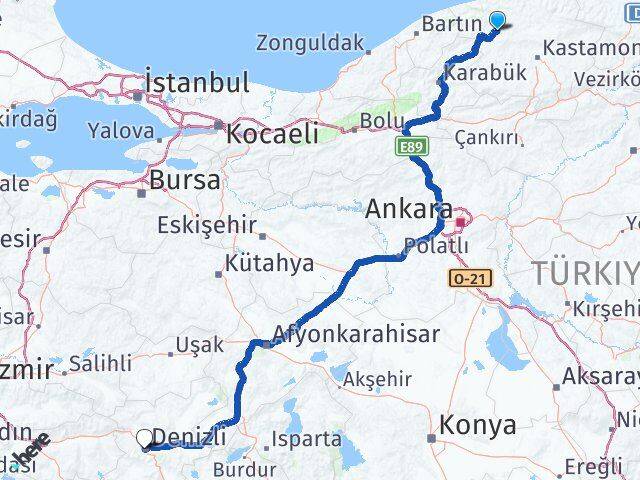 Kastamonu Azdavay Denizli Arası Kaç Km - Yol Haritası