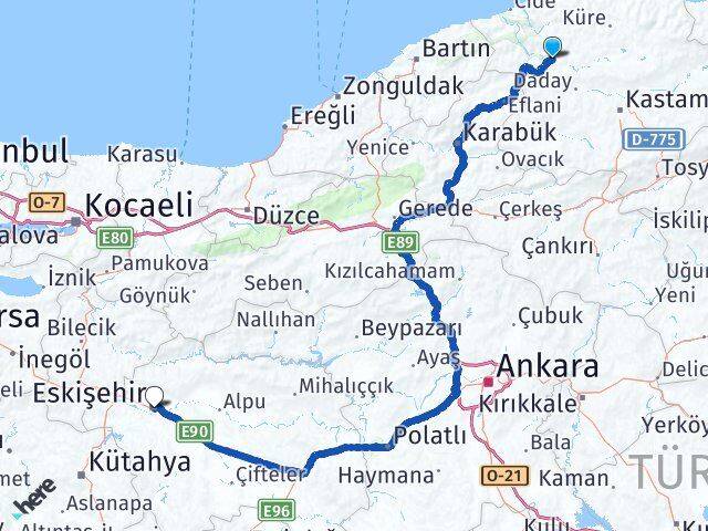 Kastamonu Azdavay Eskişehir Arası Kaç Km - Yol Haritası