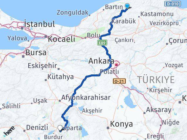Kastamonu Azdavay Isparta Arası Kaç Km - Yol Haritası