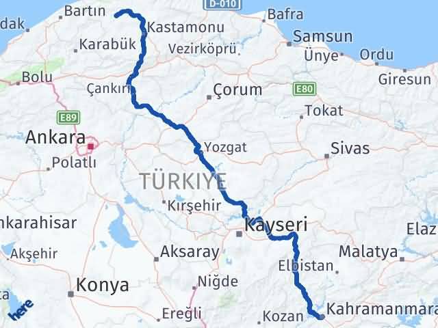 Kastamonu Azdavay Kahramanmaraş Arası Kaç Km - Yol Haritası