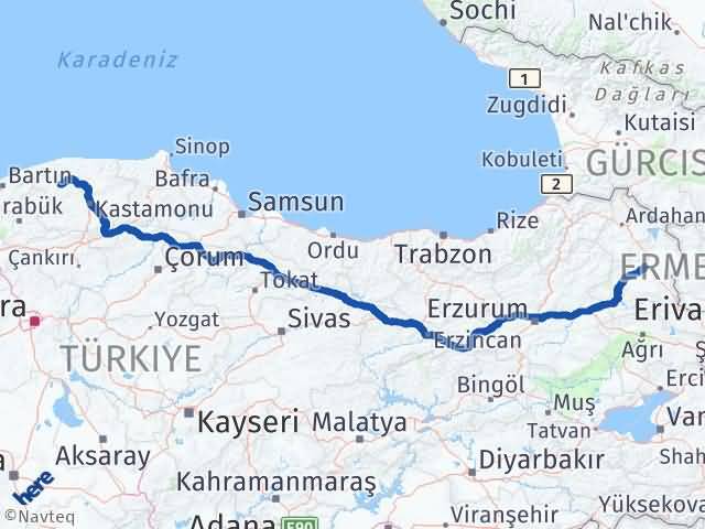 Kastamonu Azdavay Kars Arası Kaç Km - Yol Haritası