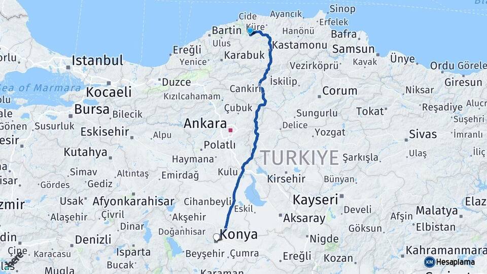 Kastamonu Azdavay Konya Arası Kaç Km - Yol Haritası
