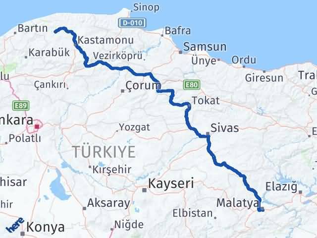 Kastamonu Azdavay Malatya Arası Kaç Km - Yol Haritası