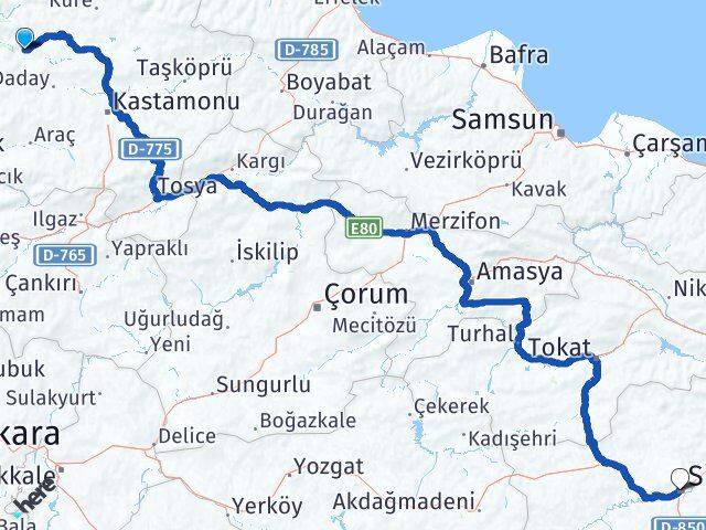 Kastamonu Azdavay Sivas Arası Kaç Km - Yol Haritası
