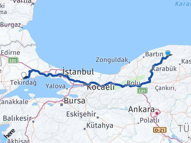 Kastamonu Azdavay Tekirdağ Arası Kaç Km - Yol Haritası