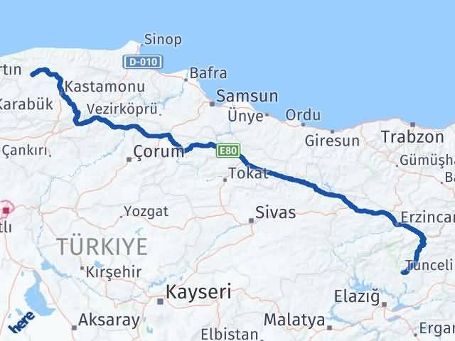 Kastamonu Azdavay Tunceli Arası Kaç Km - Yol Haritası