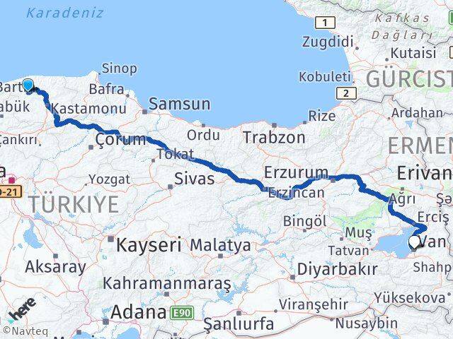 Kastamonu Azdavay Van Arası Kaç Km - Yol Haritası
