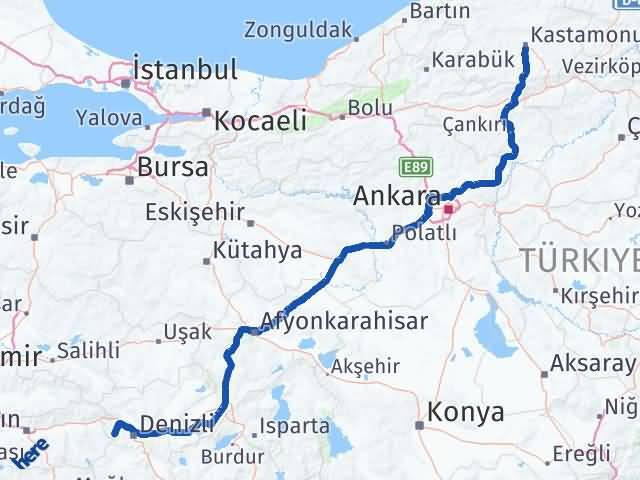 Kastamonu Babadağ Denizli Arası Kaç Km - Yol Haritası