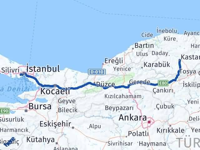 Kastamonu Bağcılar İstanbul Arası Kaç Km - Yol Haritası