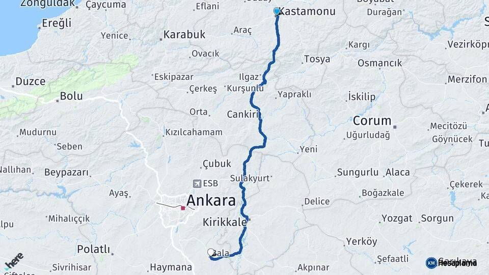 Kastamonu Bala Ankara Arası Kaç Km - Yol Haritası
