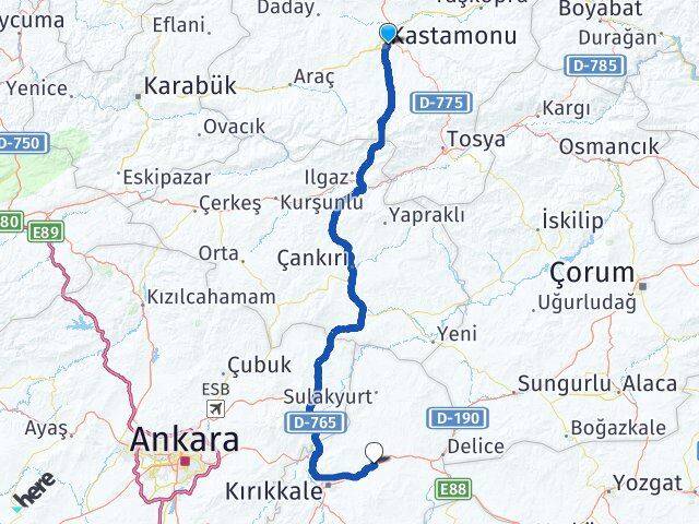 Kastamonu Balışeyh Kırıkkale Arası Kaç Km - Yol Haritası