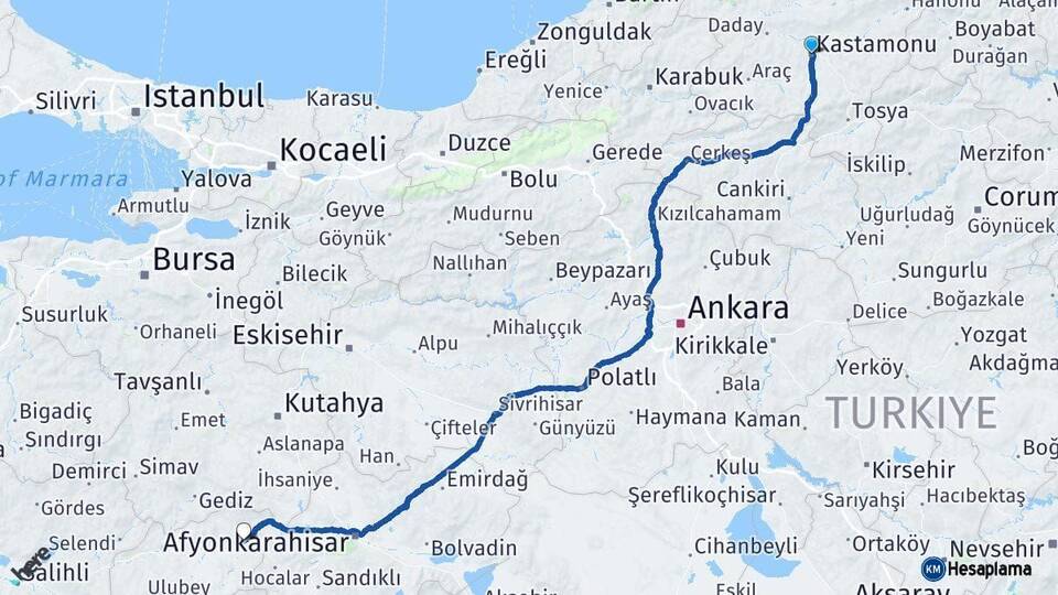 Kastamonu Banaz Uşak Arası Kaç Km - Yol Haritası
