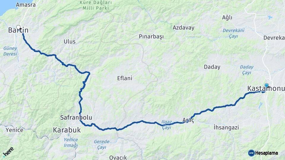Kastamonu Bartın Arası Kaç Km - Yol Haritası