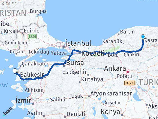 Kastamonu Bozcaada Çanakkale Arası Kaç Km - Yol Haritası