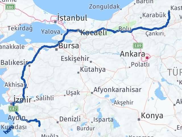 Kastamonu Bozdoğan Aydın Arası Kaç Km - Yol Haritası