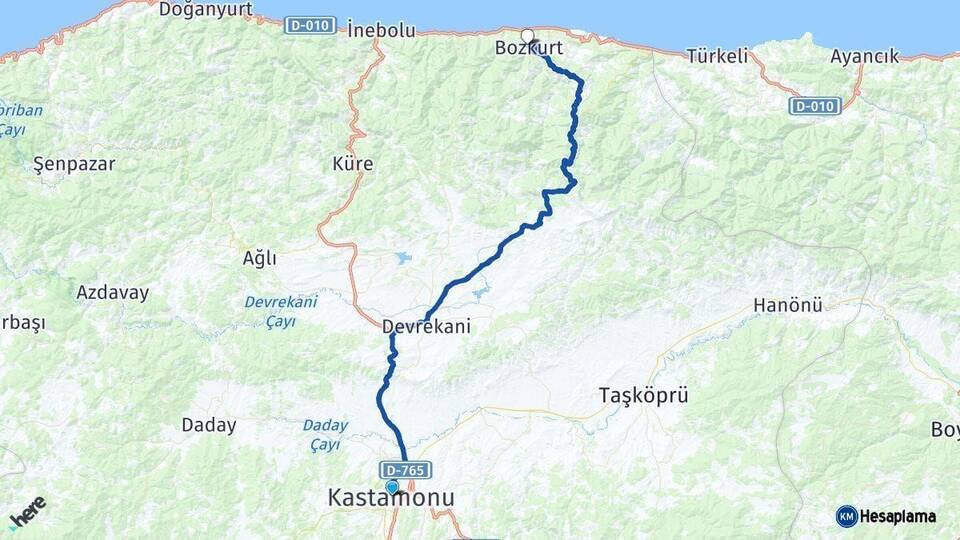 Kastamonu Bozkurt Arası Kaç Km - Yol Haritası