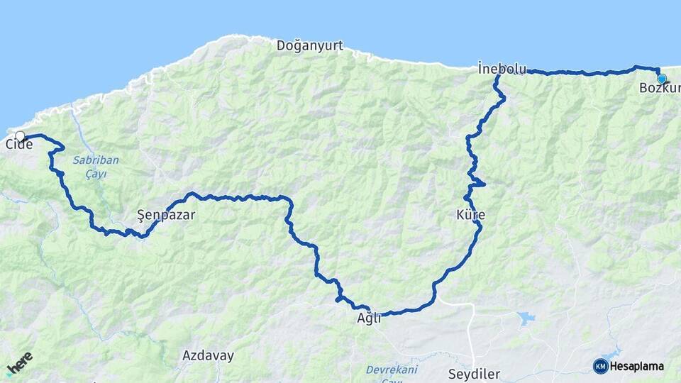 Kastamonu Bozkurt Cide Arası Kaç Km - Yol Haritası