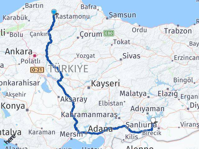 Kastamonu Bozova Şanlıurfa Arası Kaç Km - Yol Haritası