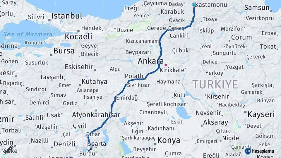 Kastamonu Burdur Arası Kaç Km - Yol Haritası